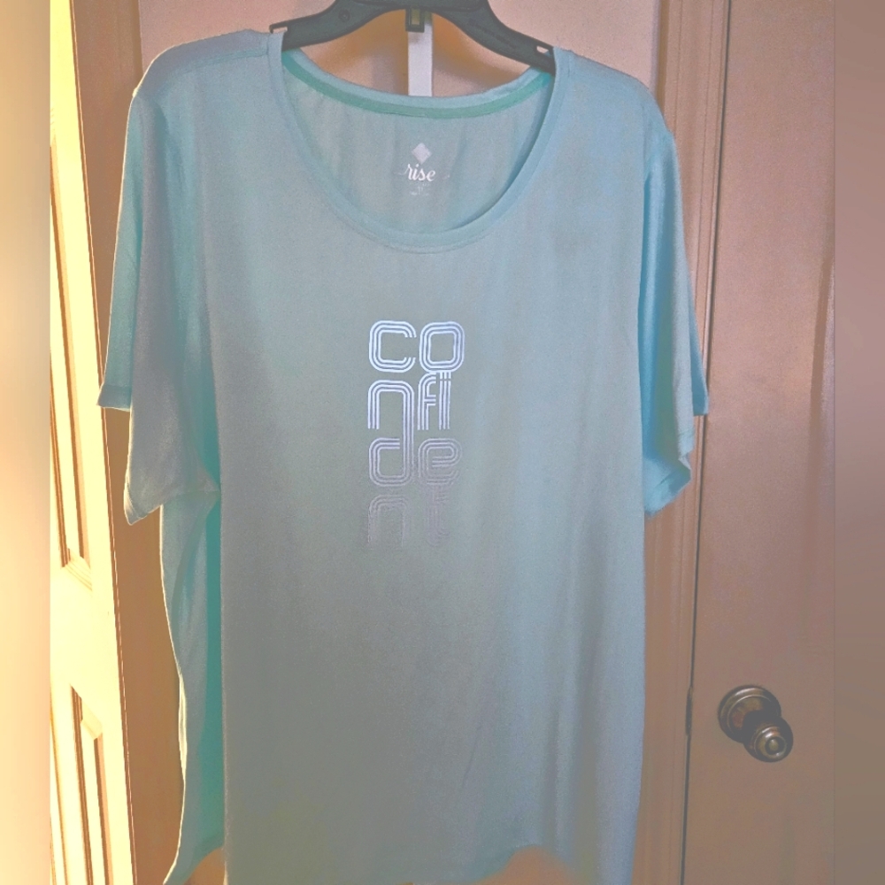 #219 Lularoe- "Rise" Turquoise Blue Color Graphic Tee